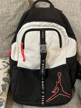 Jordan Black and White Backpack with Red Accents